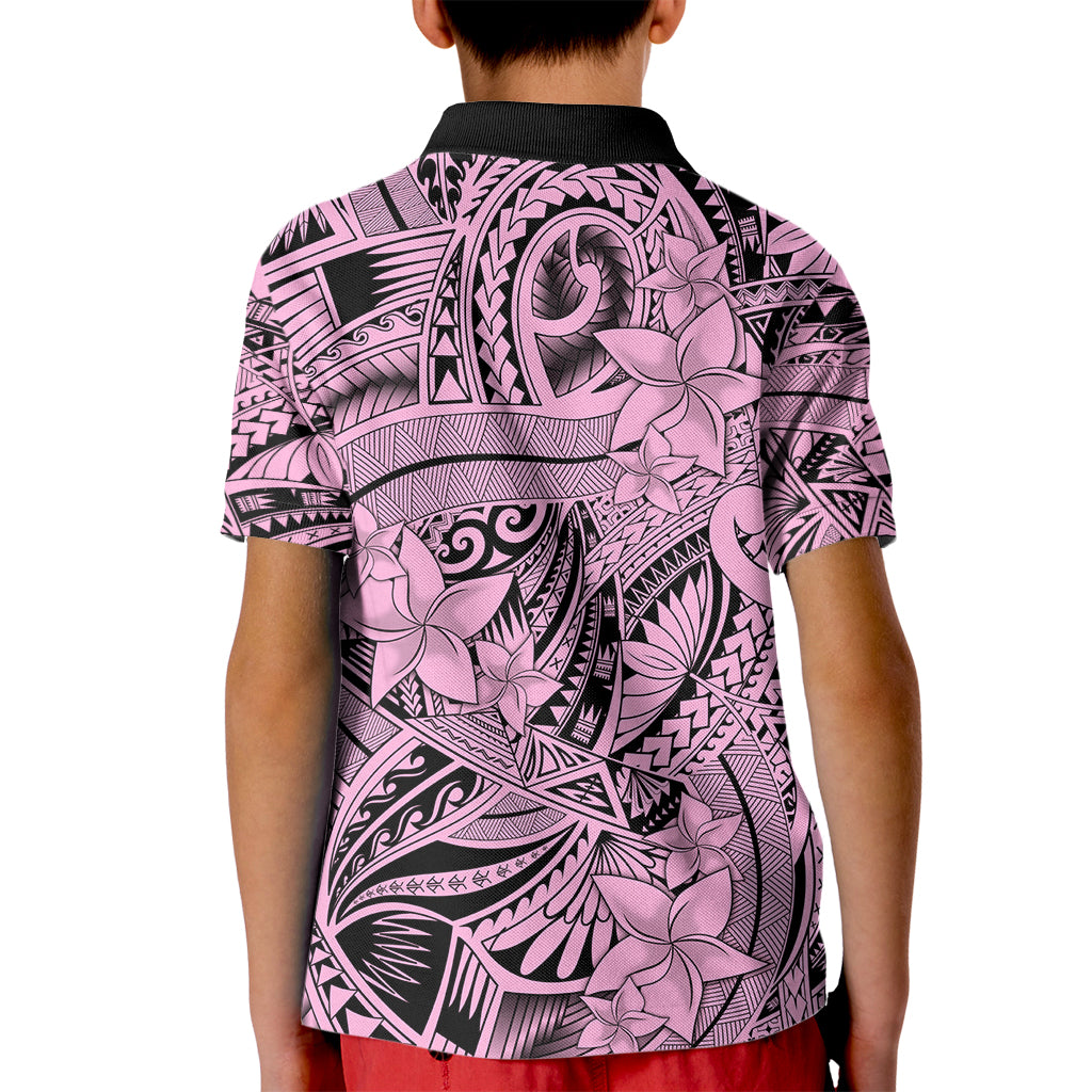 Polynesia Kid Polo Shirt Tribal Polynesian Spirit With Pink Pacific Flowers - Wonder Print Shop