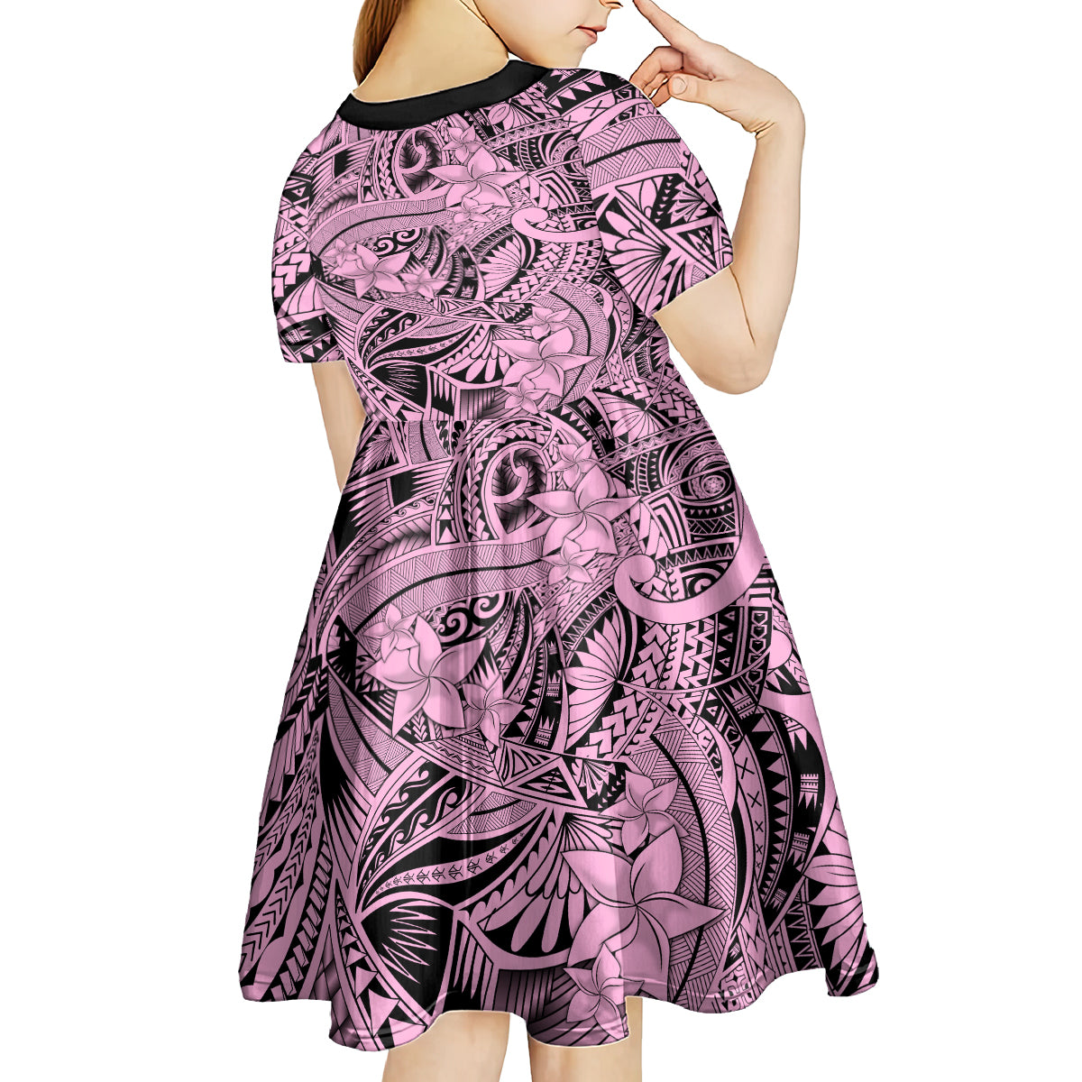 Polynesia Kid Short Sleeve Dress Tribal Polynesian Spirit With Pink Pacific Flowers - Wonder Print Shop