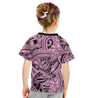 Polynesia Kid T Shirt Tribal Polynesian Spirit With Pink Pacific Flowers - Wonder Print Shop