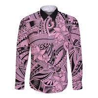 Polynesia Long Sleeve Button Shirt Tribal Polynesian Spirit With Pink Pacific Flowers - Wonder Print Shop