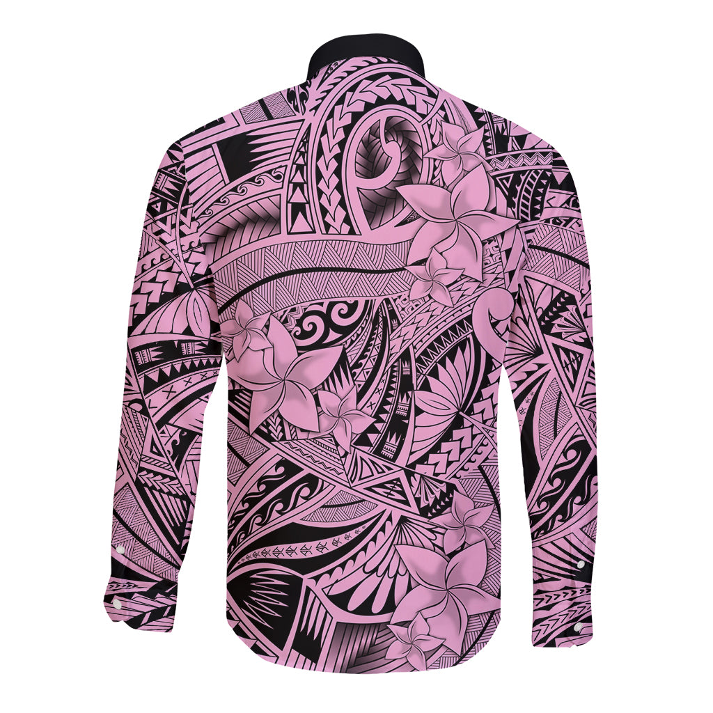 Polynesia Long Sleeve Button Shirt Tribal Polynesian Spirit With Pink Pacific Flowers - Wonder Print Shop