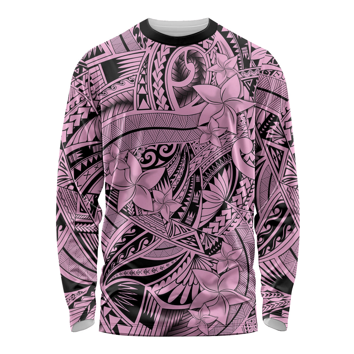 Polynesia Long Sleeve Shirt Tribal Polynesian Spirit With Pink Pacific Flowers - Wonder Print Shop