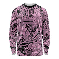 Polynesia Long Sleeve Shirt Tribal Polynesian Spirit With Pink Pacific Flowers - Wonder Print Shop
