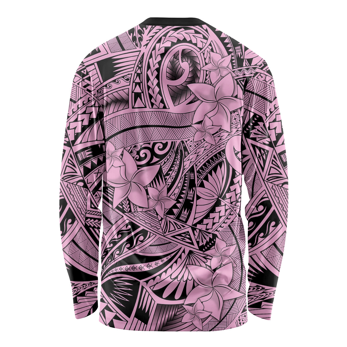 Polynesia Long Sleeve Shirt Tribal Polynesian Spirit With Pink Pacific Flowers - Wonder Print Shop