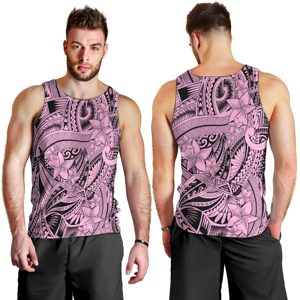 Polynesia Men Tank Top Tribal Polynesian Spirit With Pink Pacific Flowers - Wonder Print Shop