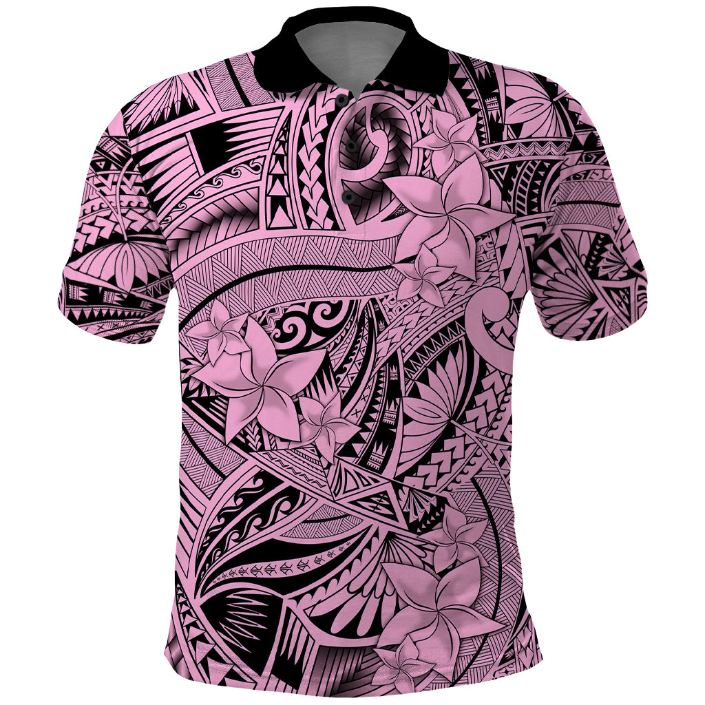 Polynesia Polo Shirt Tribal Polynesian Spirit With Pink Pacific Flowers - Wonder Print Shop