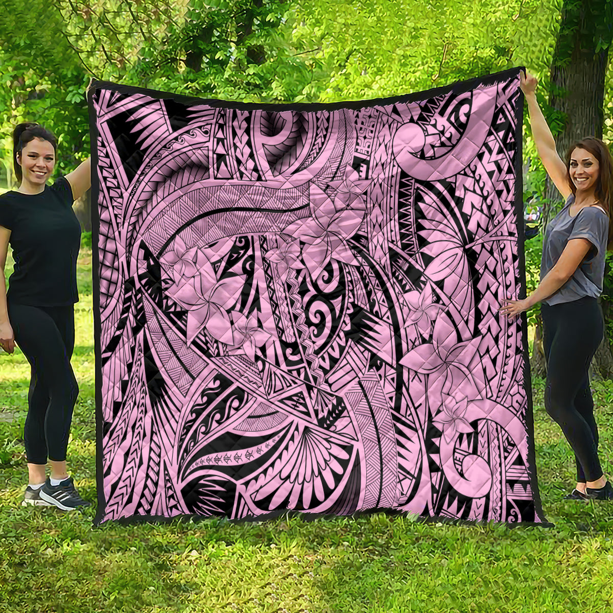 Polynesia Quilt Tribal Polynesian Spirit With Pink Pacific Flowers - Wonder Print Shop