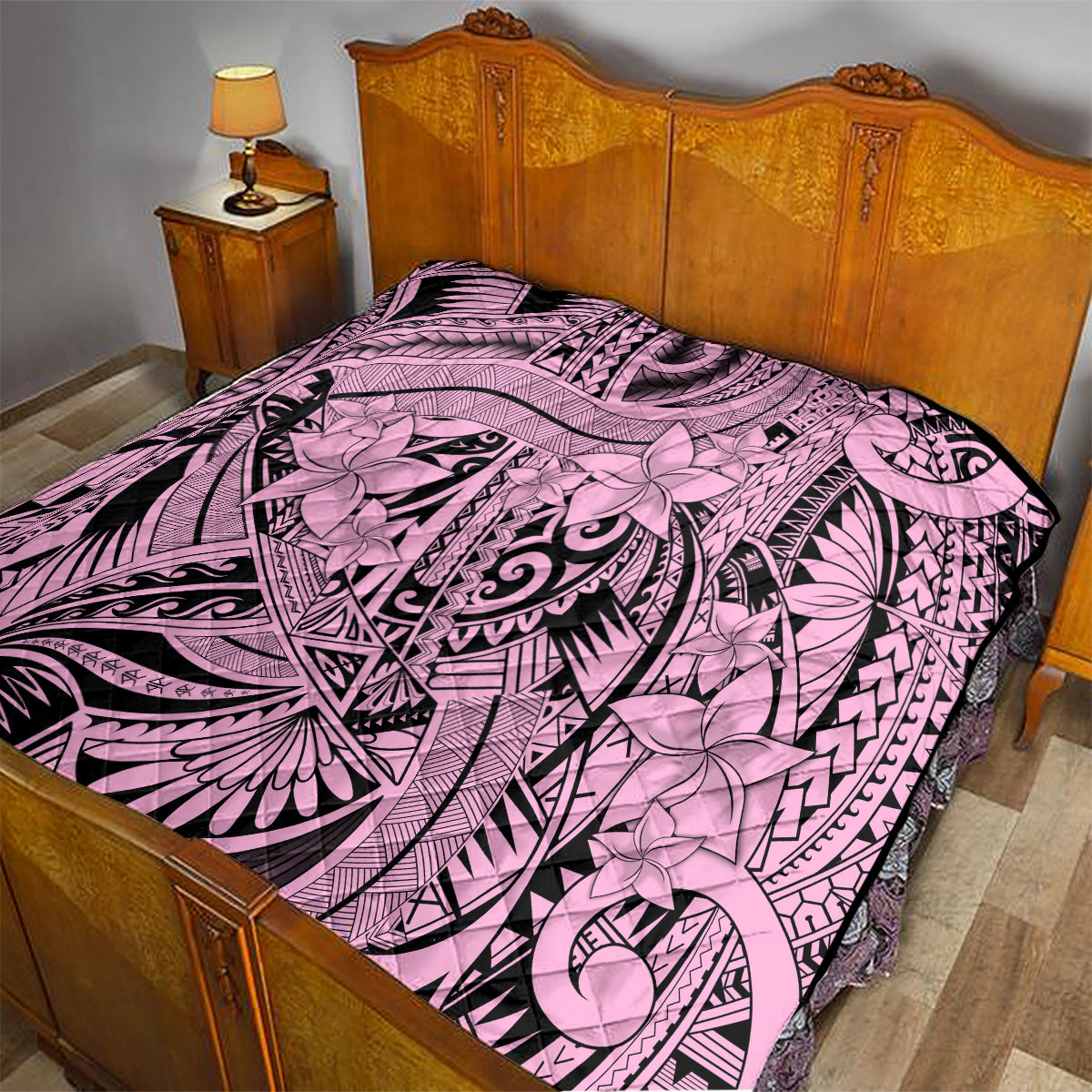 Polynesia Quilt Tribal Polynesian Spirit With Pink Pacific Flowers - Wonder Print Shop