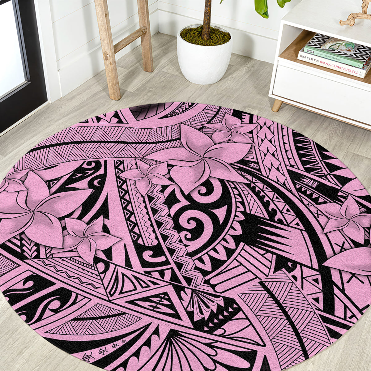 polynesia-round-carpet-tribal-polynesian-spirit-with-pink-pacific-flowers