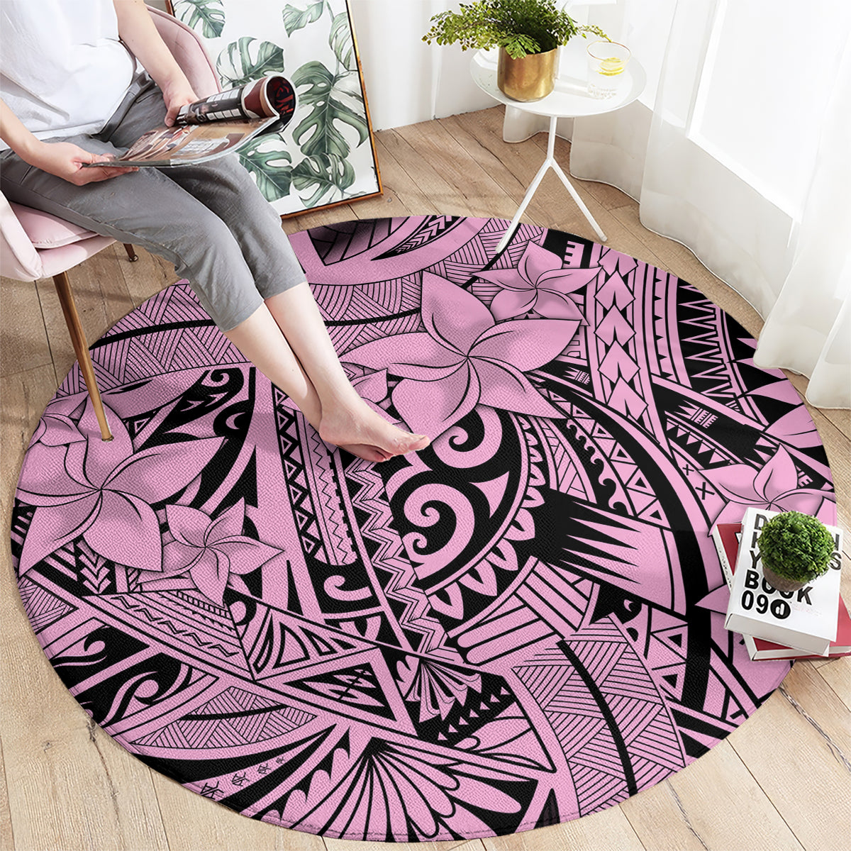 polynesia-round-carpet-tribal-polynesian-spirit-with-pink-pacific-flowers