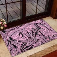Polynesia Rubber Doormat Tribal Polynesian Spirit With Pink Pacific Flowers - Wonder Print Shop