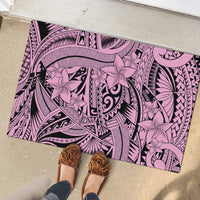 Polynesia Rubber Doormat Tribal Polynesian Spirit With Pink Pacific Flowers - Wonder Print Shop