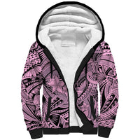 Polynesia Sherpa Hoodie Tribal Polynesian Spirit With Pink Pacific Flowers - Wonder Print Shop