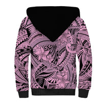 Polynesia Sherpa Hoodie Tribal Polynesian Spirit With Pink Pacific Flowers - Wonder Print Shop