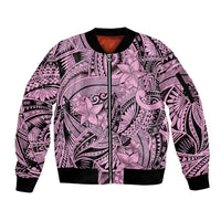 Polynesia Sleeve Zip Bomber Jacket Tribal Polynesian Spirit With Pink Pacific Flowers - Wonder Print Shop