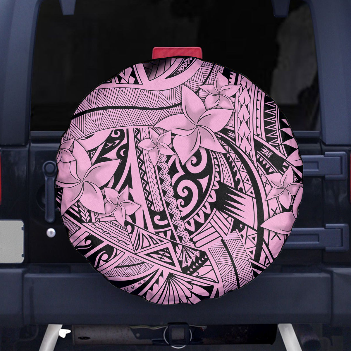 Polynesia Spare Tire Cover Tribal Polynesian Spirit With Pink Pacific Flowers - Wonder Print Shop