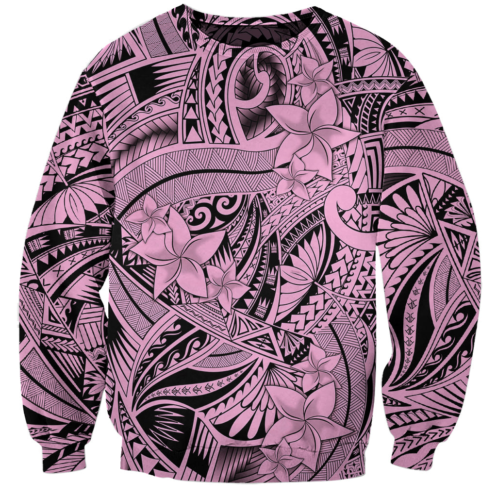 Polynesia Sweatshirt Tribal Polynesian Spirit With Pink Pacific Flowers - Wonder Print Shop