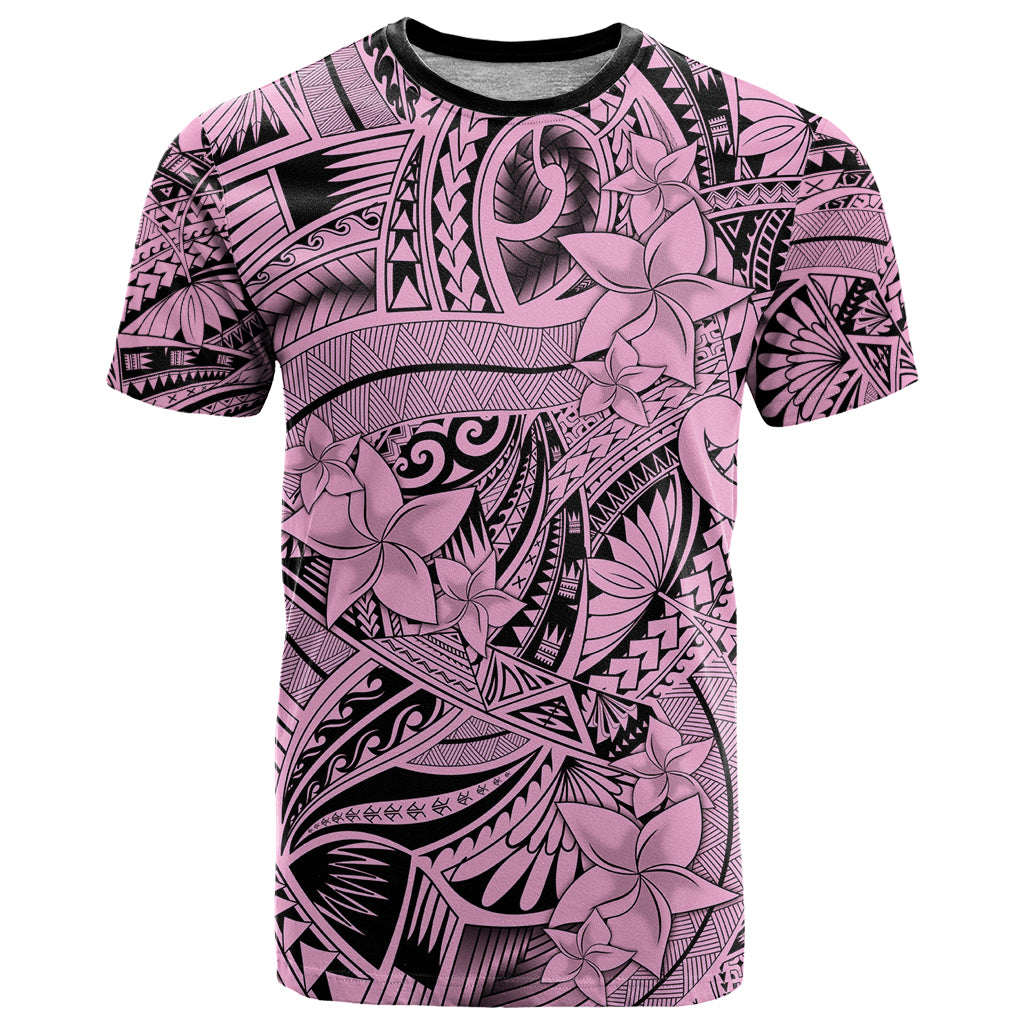 Polynesia T Shirt Tribal Polynesian Spirit With Pink Pacific Flowers - Wonder Print Shop