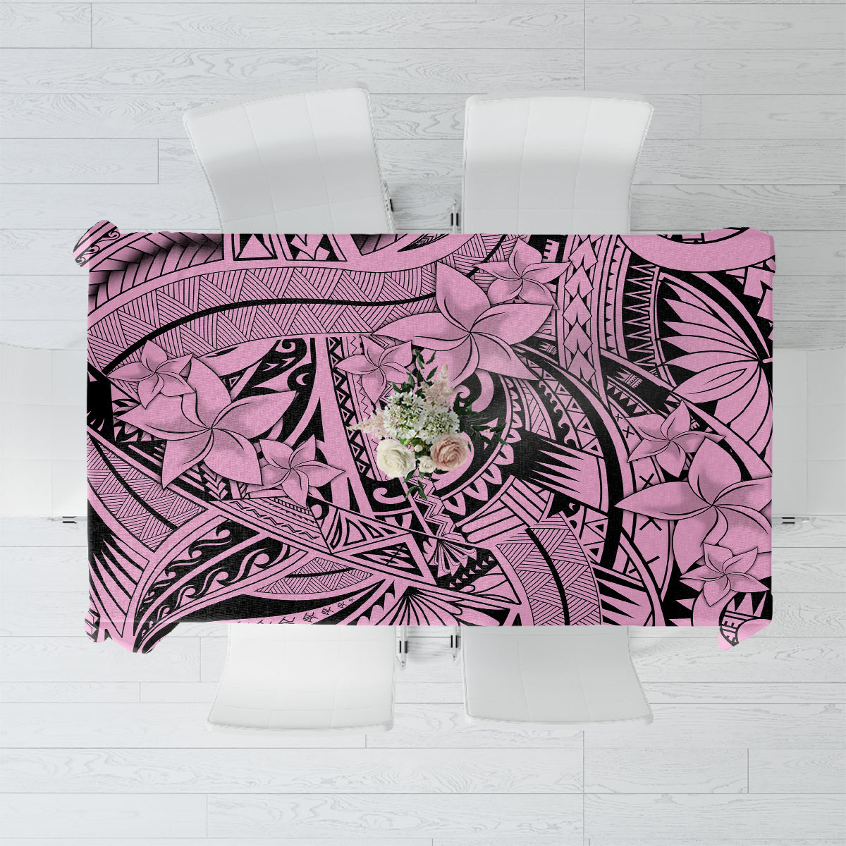 Polynesia Tablecloth Tribal Polynesian Spirit With Pink Pacific Flowers - Wonder Print Shop