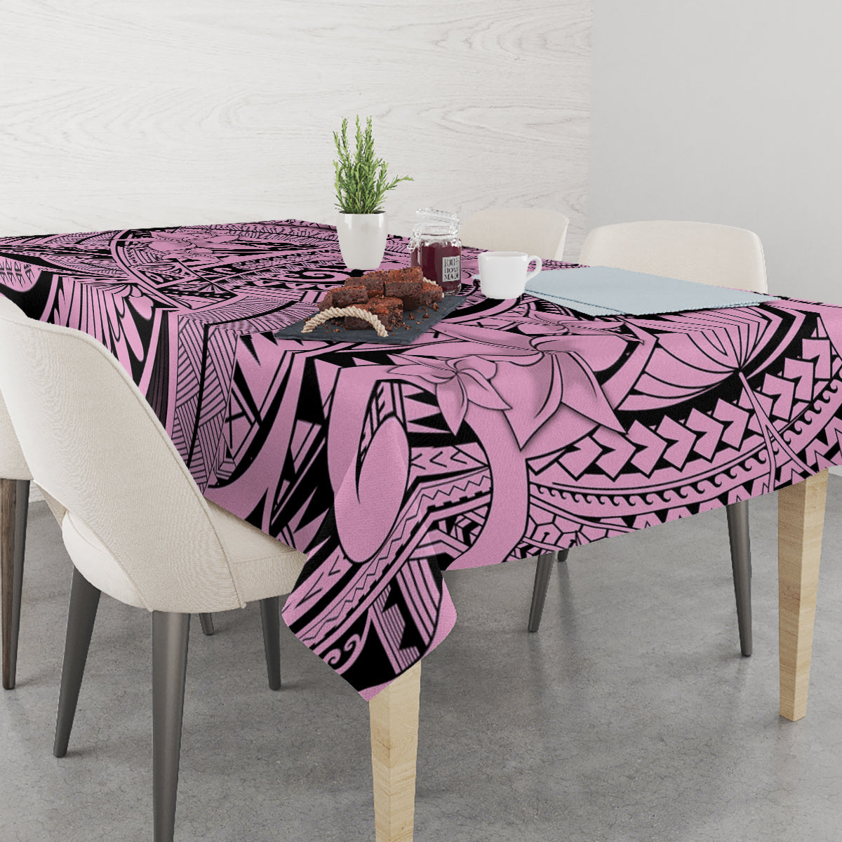 Polynesia Tablecloth Tribal Polynesian Spirit With Pink Pacific Flowers - Wonder Print Shop
