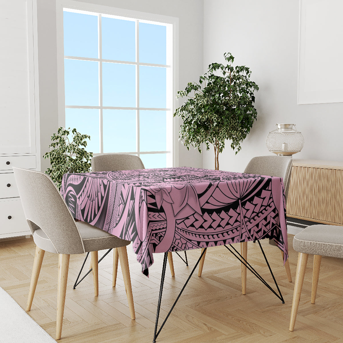 Polynesia Tablecloth Tribal Polynesian Spirit With Pink Pacific Flowers - Wonder Print Shop
