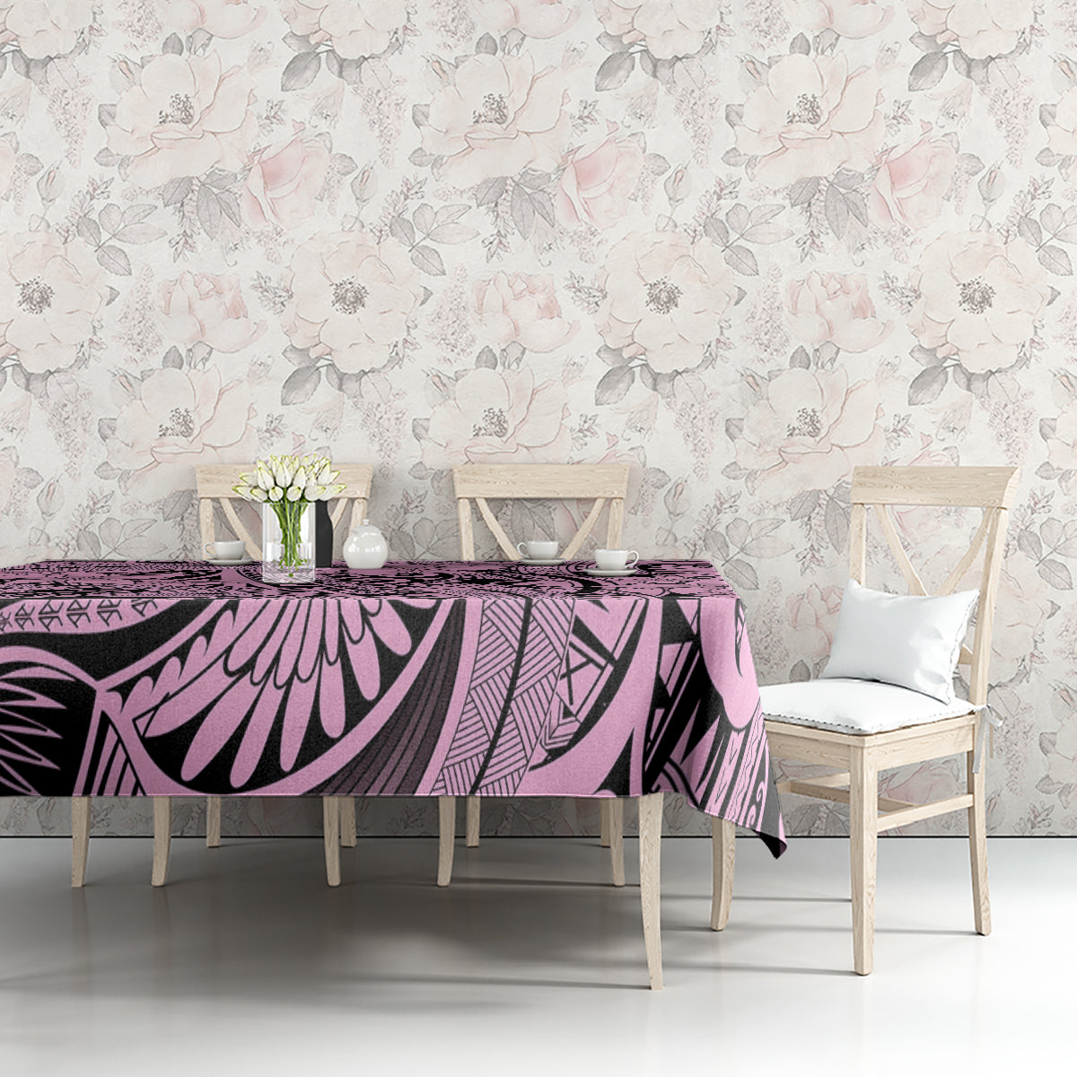 Polynesia Tablecloth Tribal Polynesian Spirit With Pink Pacific Flowers - Wonder Print Shop
