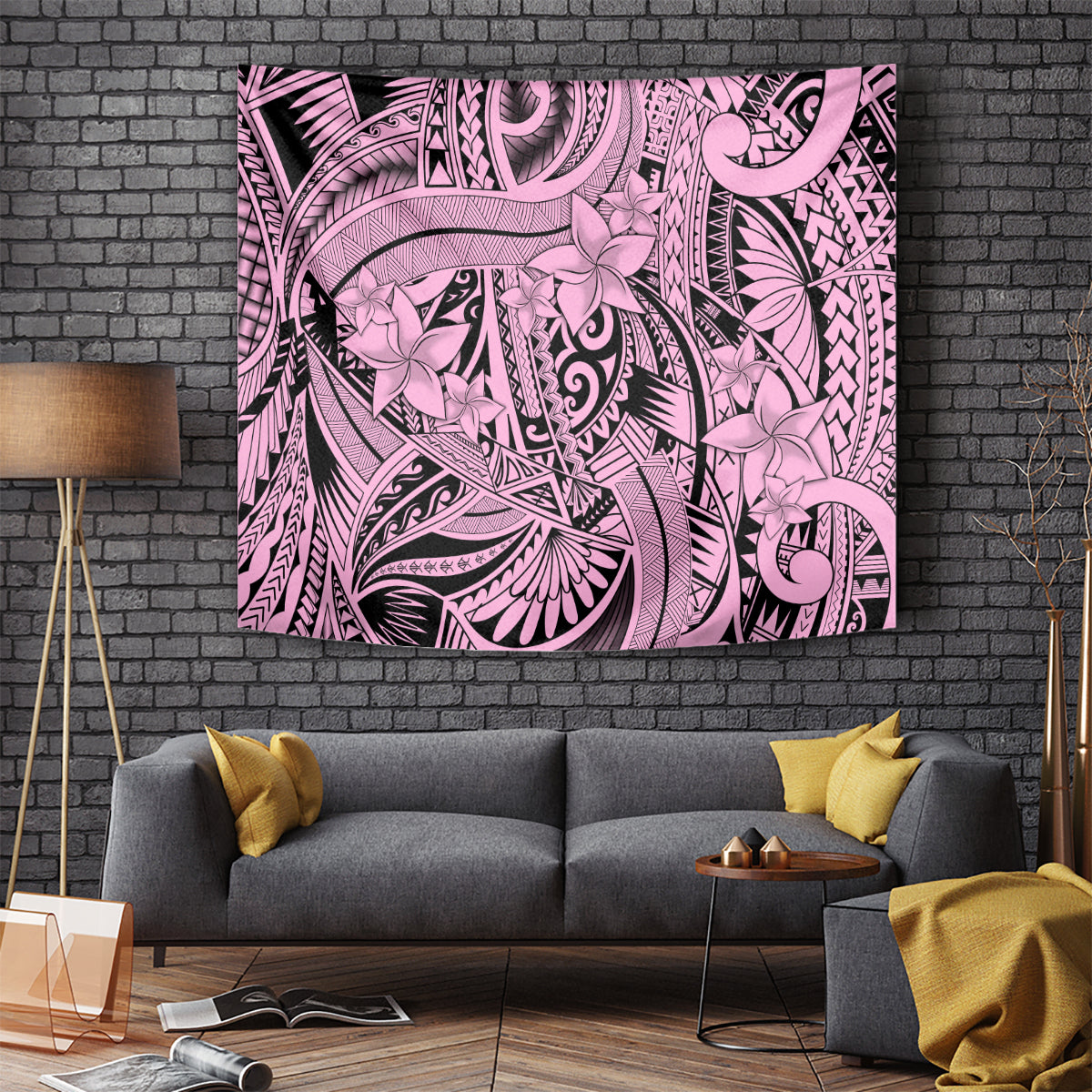 Polynesia Tapestry Tribal Polynesian Spirit With Pink Pacific Flowers - Wonder Print Shop