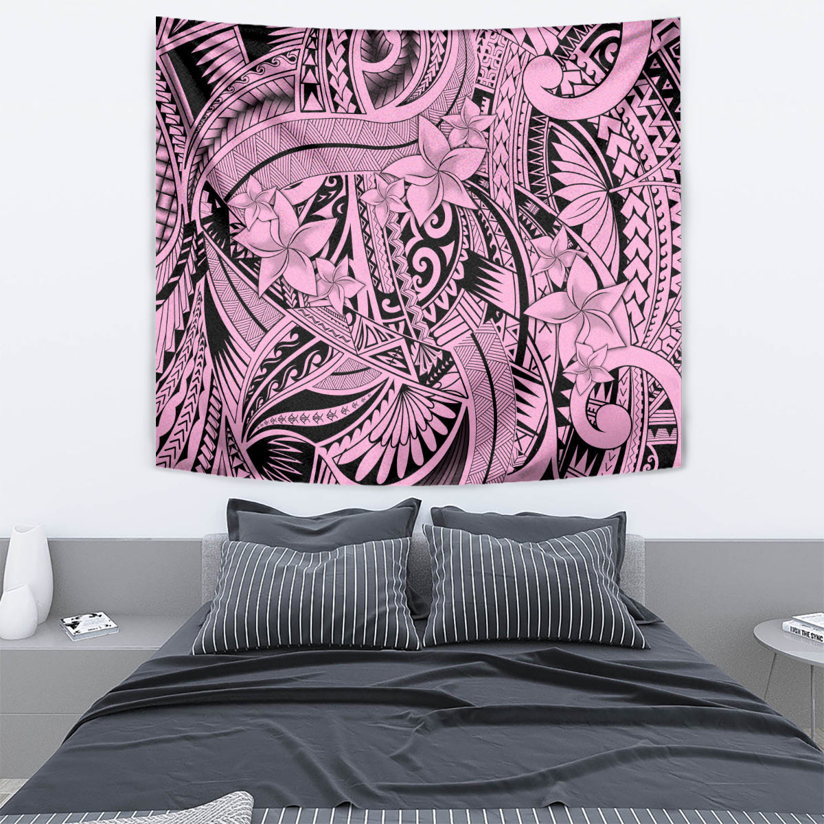 Polynesia Tapestry Tribal Polynesian Spirit With Pink Pacific Flowers - Wonder Print Shop