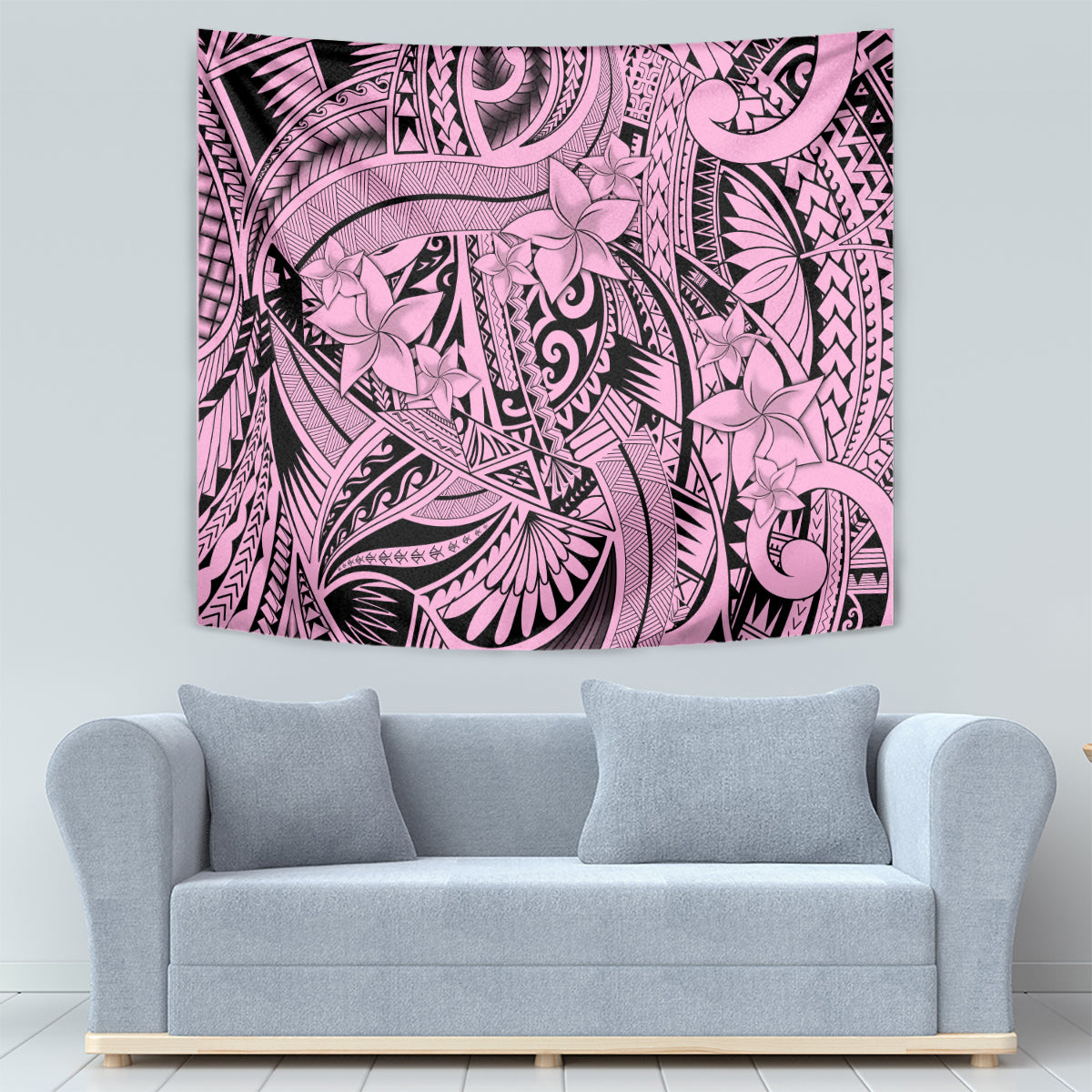 Polynesia Tapestry Tribal Polynesian Spirit With Pink Pacific Flowers - Wonder Print Shop