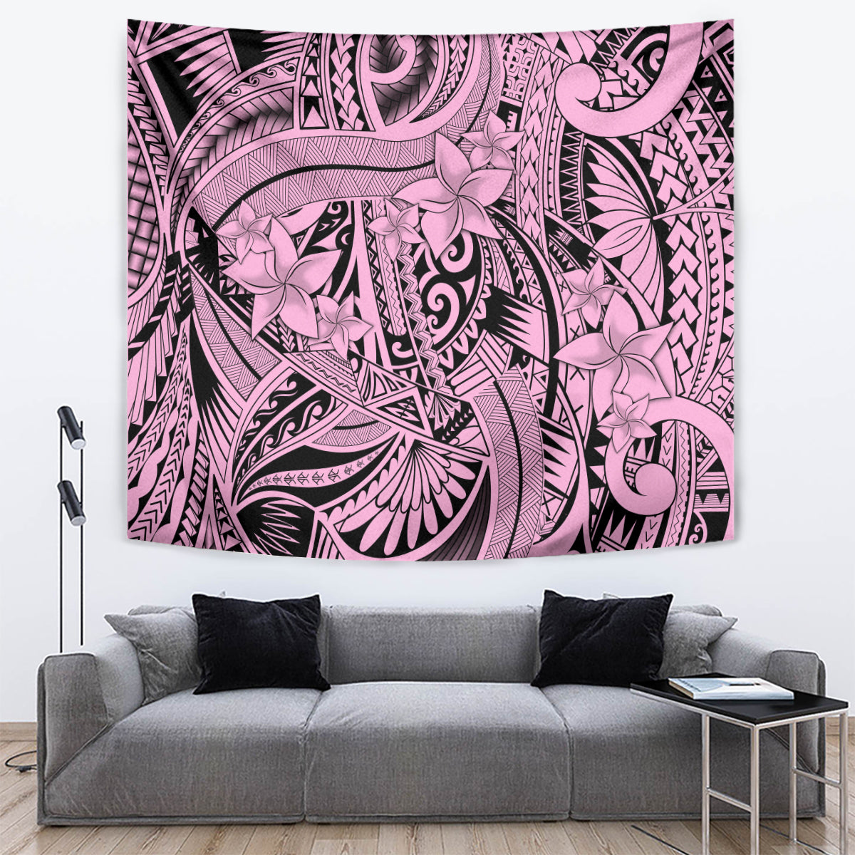 Polynesia Tapestry Tribal Polynesian Spirit With Pink Pacific Flowers - Wonder Print Shop