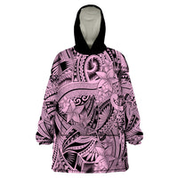 Polynesia Wearable Blanket Hoodie Tribal Polynesian Spirit With Pink Pacific Flowers - Wonder Print Shop