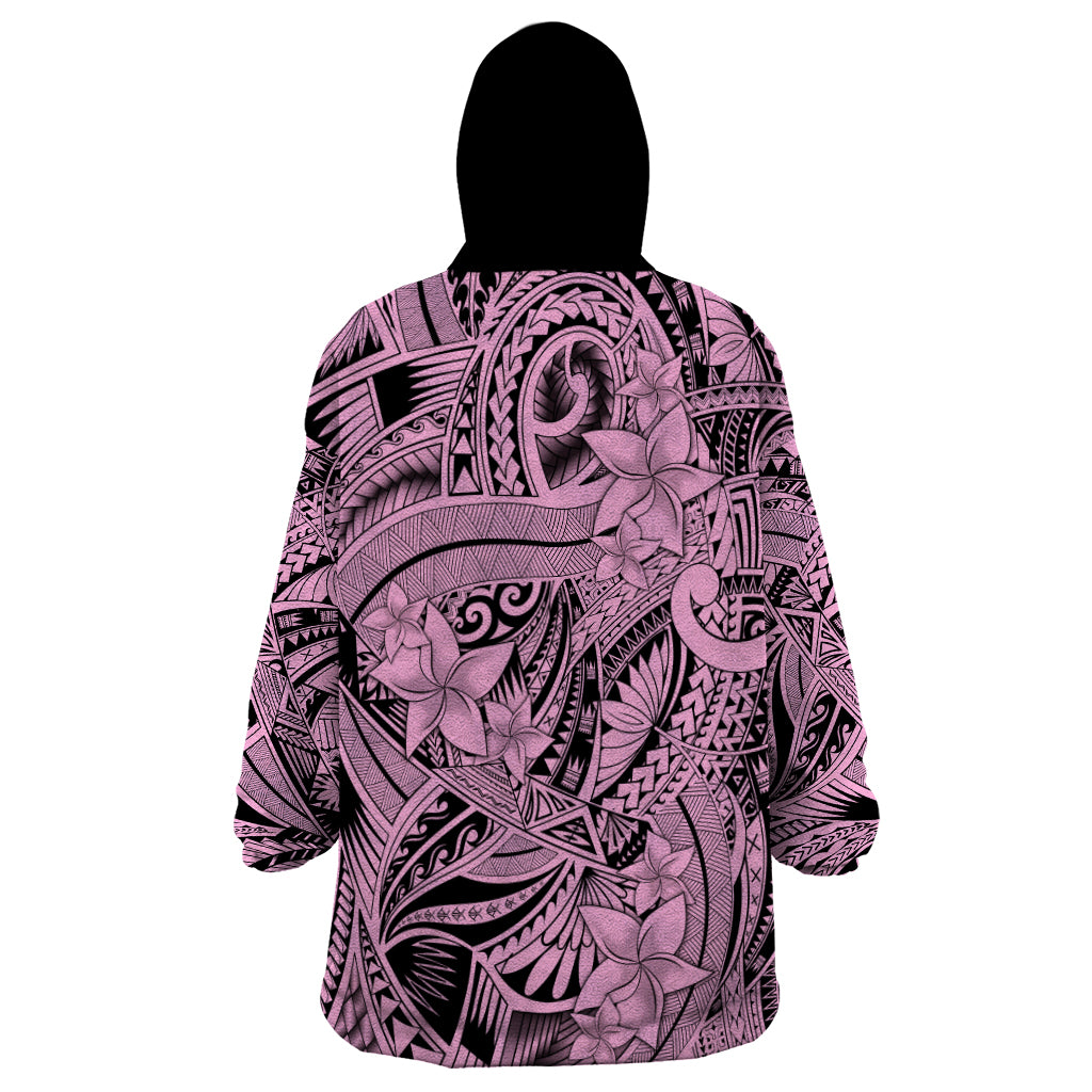 Polynesia Wearable Blanket Hoodie Tribal Polynesian Spirit With Pink Pacific Flowers - Wonder Print Shop