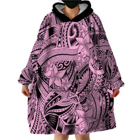 Polynesia Wearable Blanket Hoodie Tribal Polynesian Spirit With Pink Pacific Flowers - Wonder Print Shop