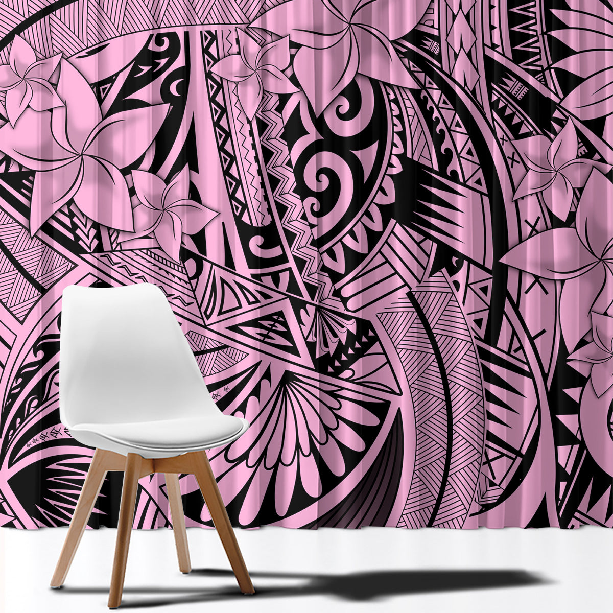 Polynesia Window Curtain Tribal Polynesian Spirit With Pink Pacific Flowers - Wonder Print Shop