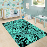 Polynesia Area Rug Tribal Polynesian Spirit With Teal Pacific Flowers LT9 - Wonder Print Shop