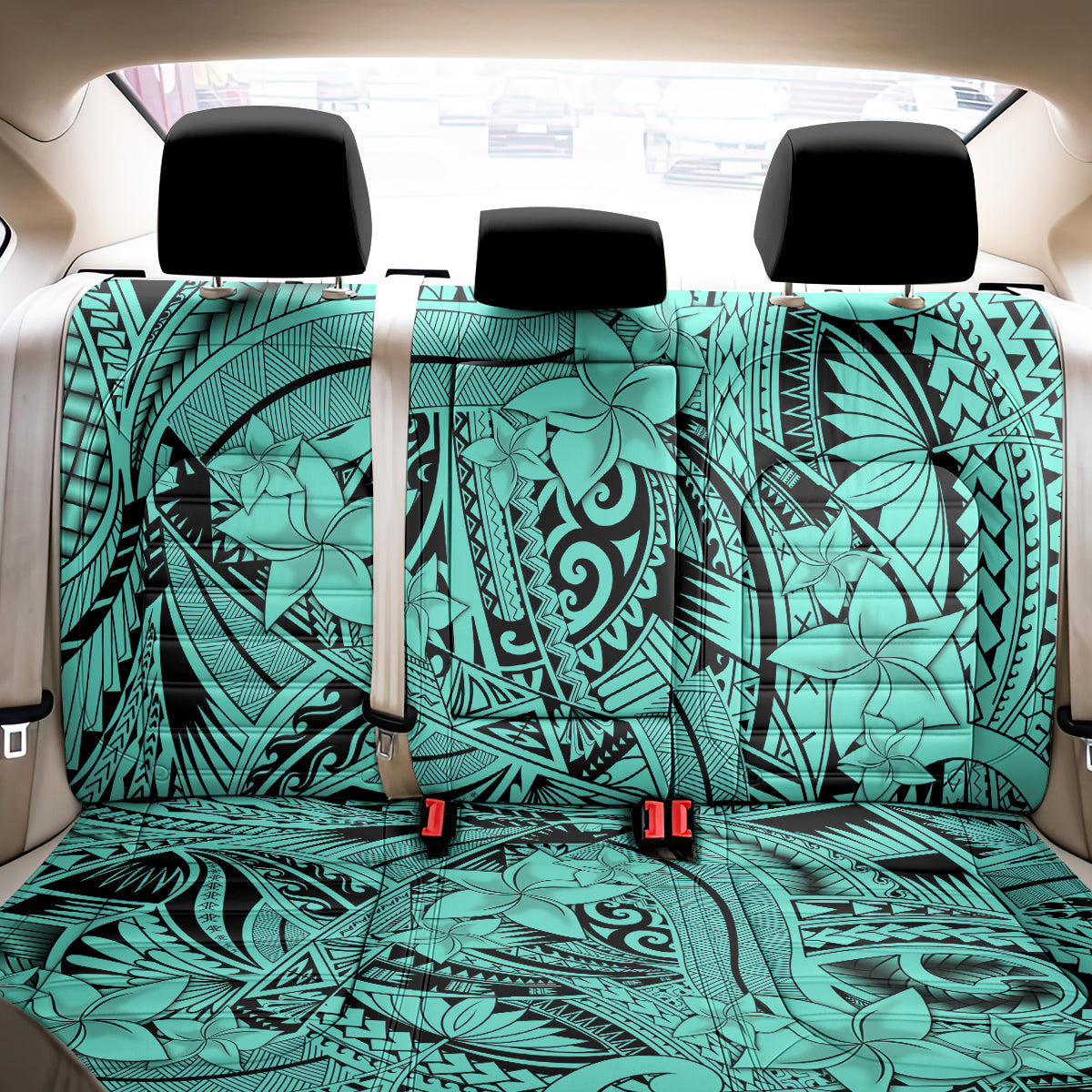 Polynesia Back Car Seat Cover Tribal Polynesian Spirit With Teal Pacific Flowers LT9 - Wonder Print Shop