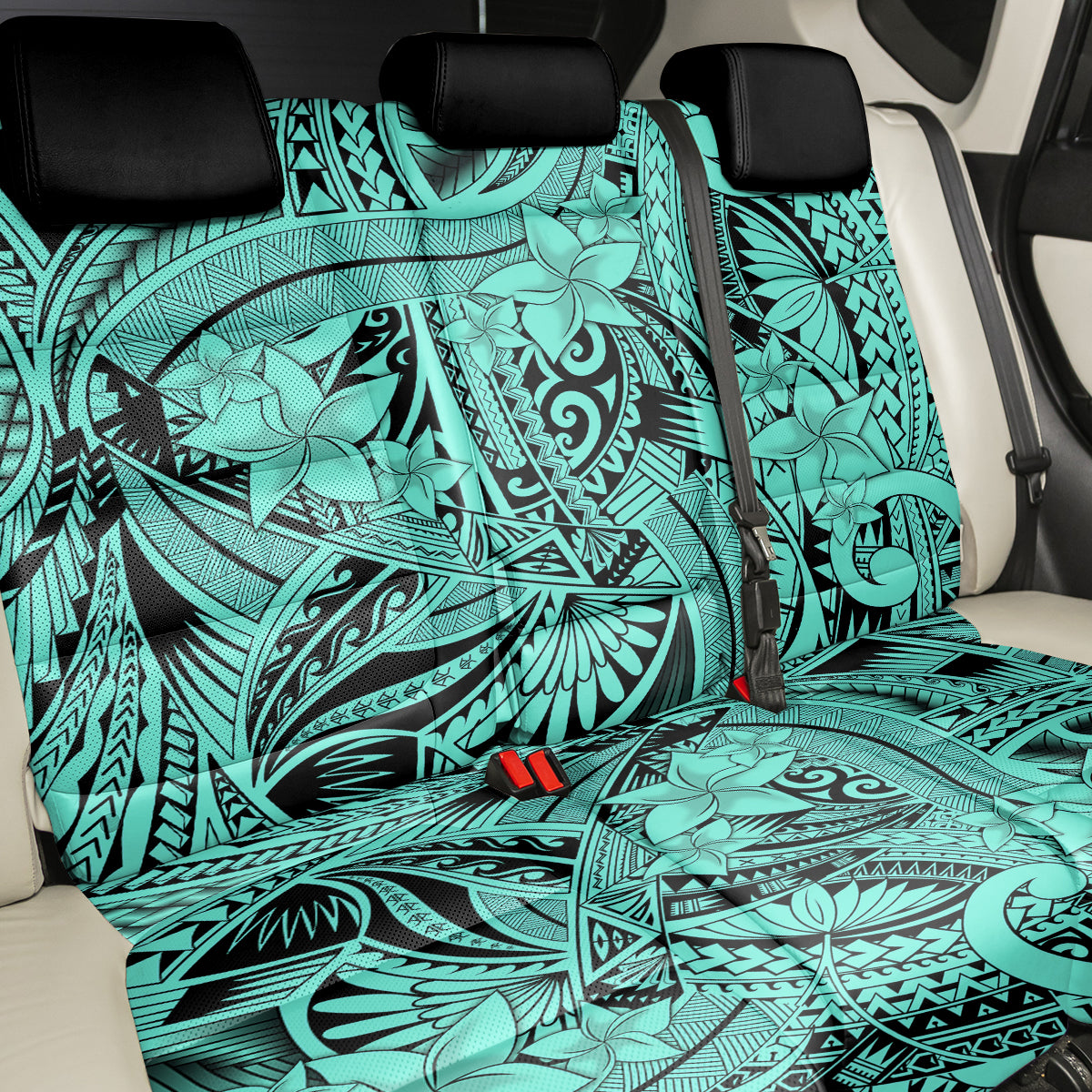 Polynesia Back Car Seat Cover Tribal Polynesian Spirit With Teal Pacific Flowers LT9 - Wonder Print Shop