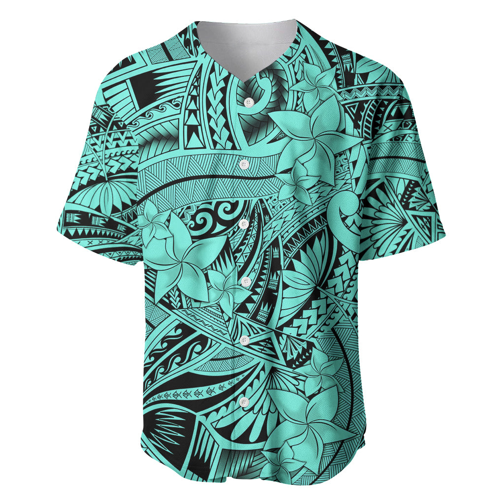 Polynesia Baseball Jersey Tribal Polynesian Spirit With Teal Pacific Flowers LT9 - Wonder Print Shop
