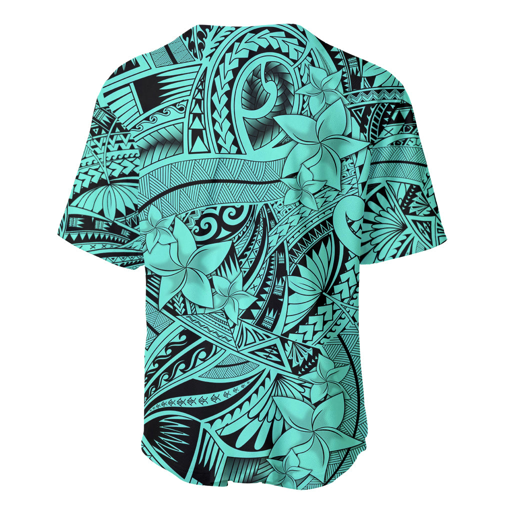 Polynesia Baseball Jersey Tribal Polynesian Spirit With Teal Pacific Flowers LT9 - Wonder Print Shop