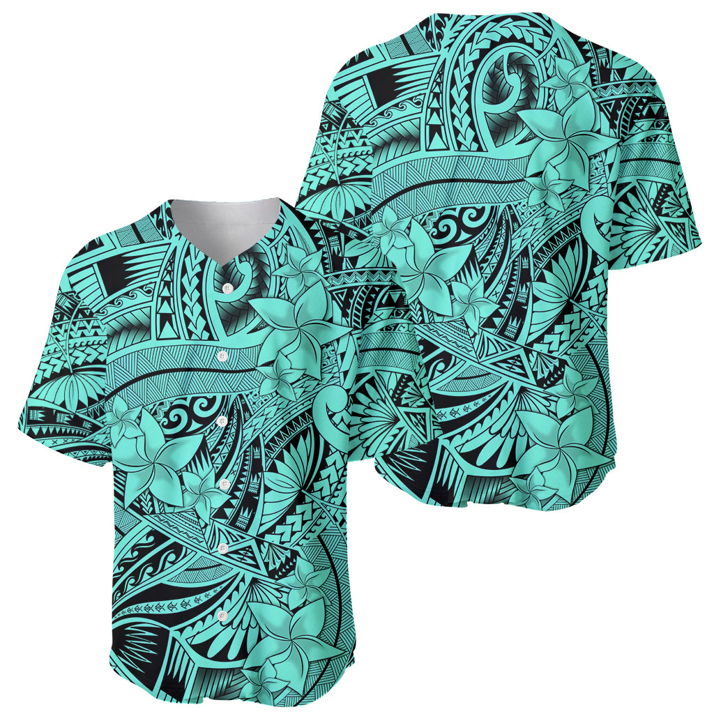 Polynesia Baseball Jersey Tribal Polynesian Spirit With Teal Pacific Flowers LT9 - Wonder Print Shop