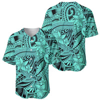 Polynesia Baseball Jersey Tribal Polynesian Spirit With Teal Pacific Flowers LT9 - Wonder Print Shop