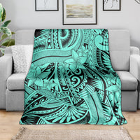 Polynesia Blanket Tribal Polynesian Spirit With Teal Pacific Flowers LT9
