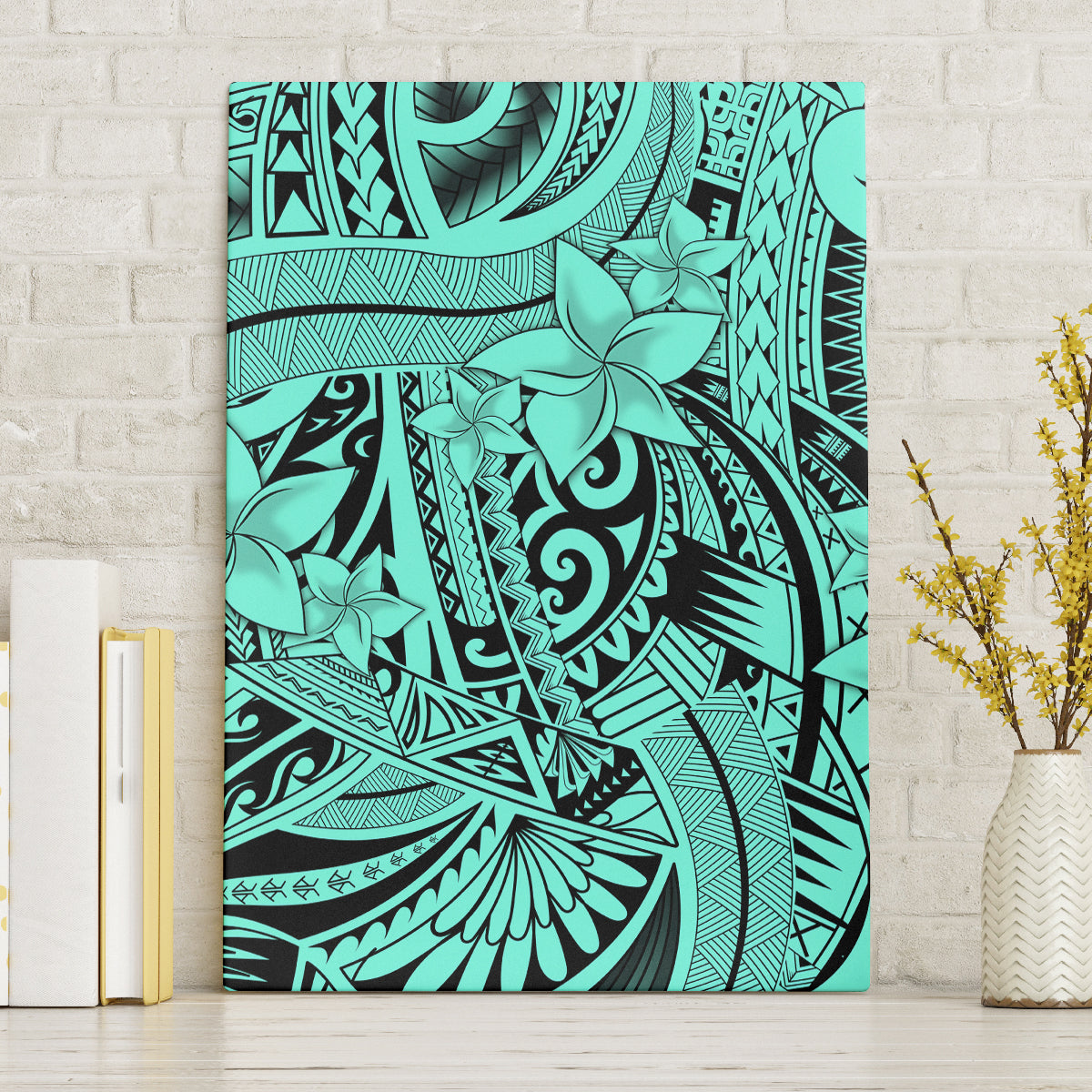 Polynesia Canvas Wall Art Tribal Polynesian Spirit With Teal Pacific Flowers LT9 - Wonder Print Shop