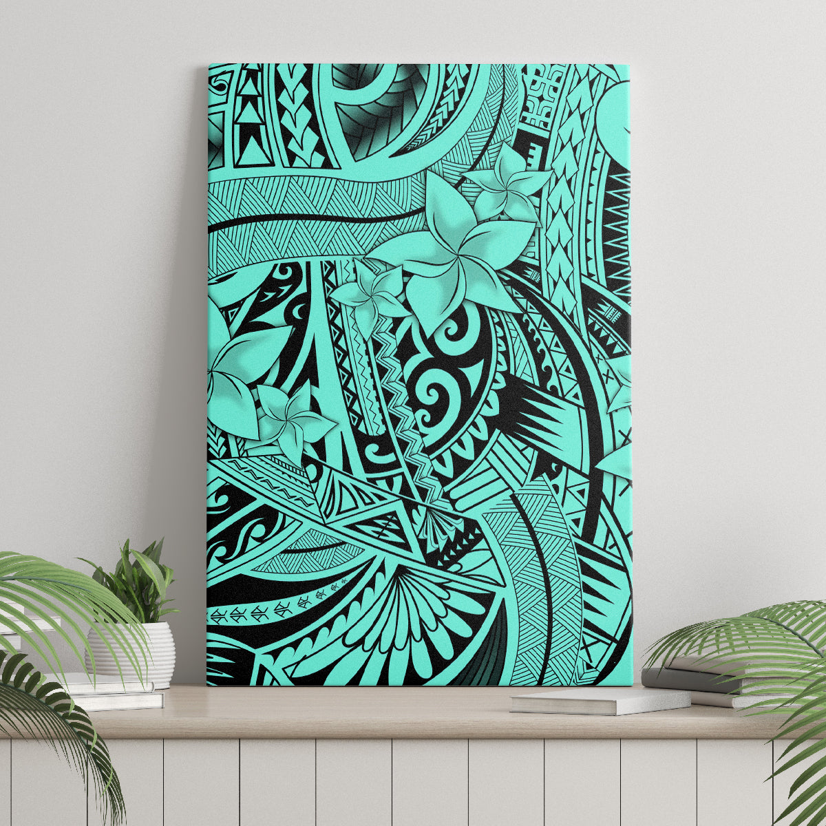 Polynesia Canvas Wall Art Tribal Polynesian Spirit With Teal Pacific Flowers LT9 - Wonder Print Shop