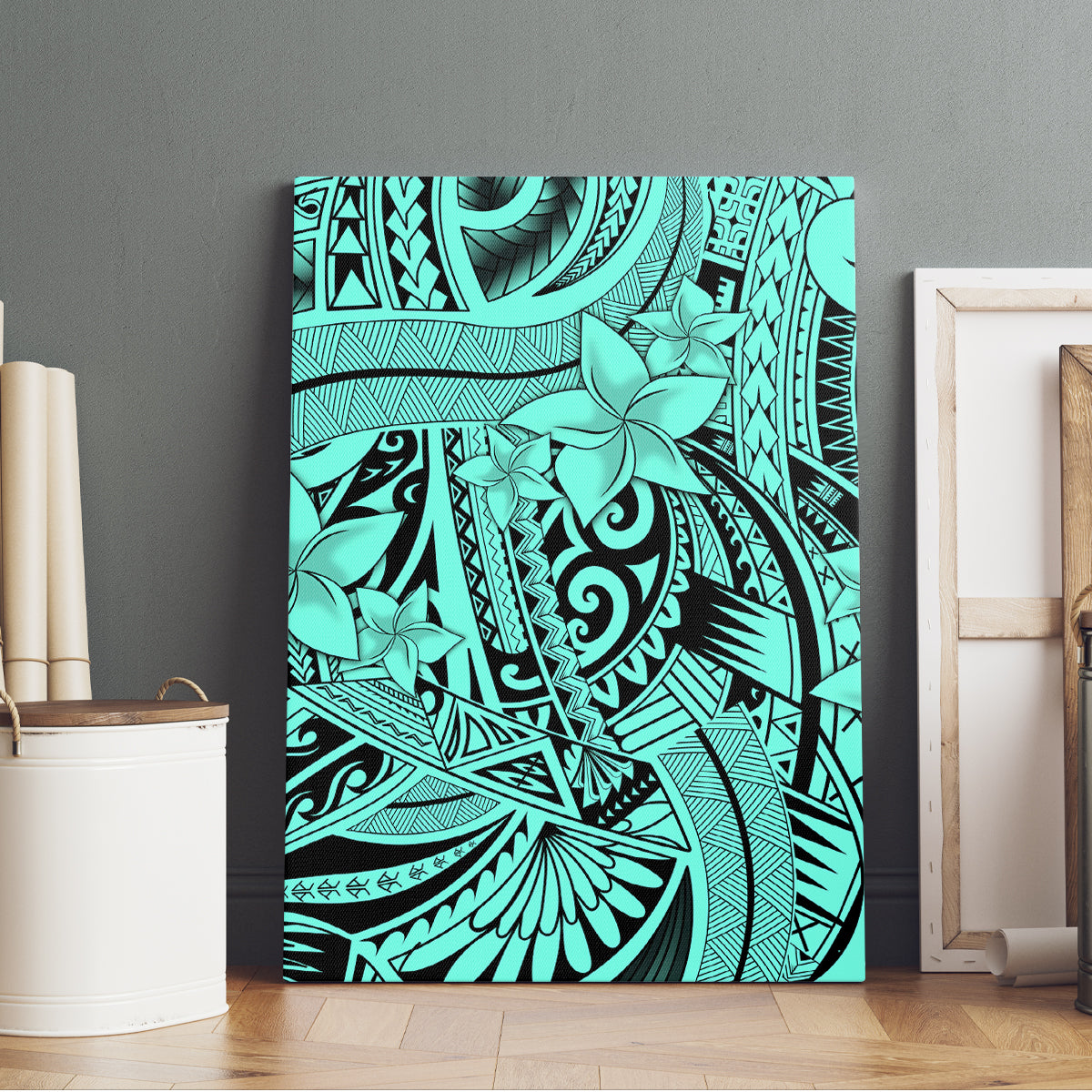 Polynesia Canvas Wall Art Tribal Polynesian Spirit With Teal Pacific Flowers LT9 - Wonder Print Shop