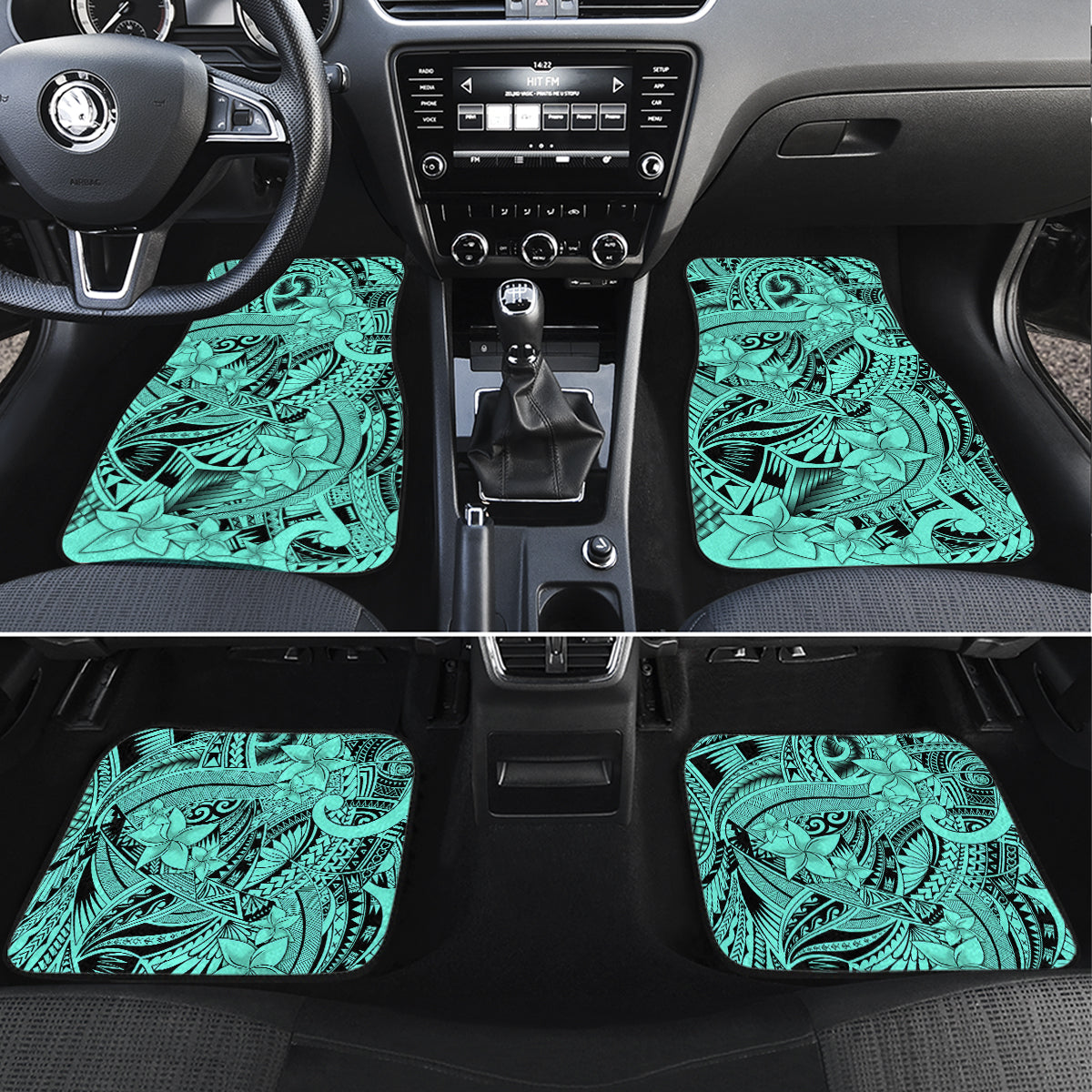 Polynesia Car Mats Tribal Polynesian Spirit With Teal Pacific Flowers LT9 - Wonder Print Shop