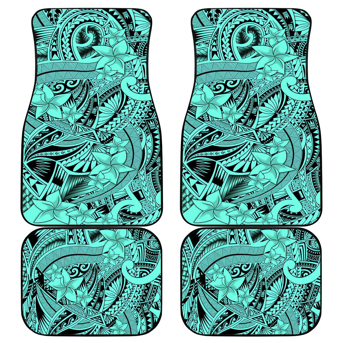 Polynesia Car Mats Tribal Polynesian Spirit With Teal Pacific Flowers LT9 - Wonder Print Shop