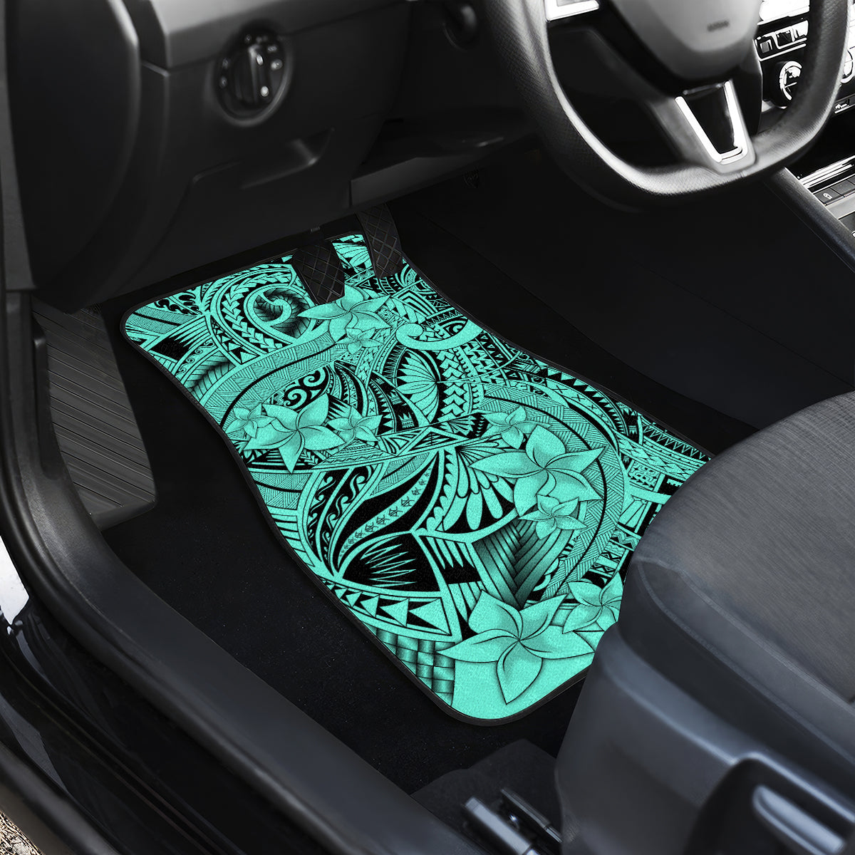 Polynesia Car Mats Tribal Polynesian Spirit With Teal Pacific Flowers LT9 - Wonder Print Shop