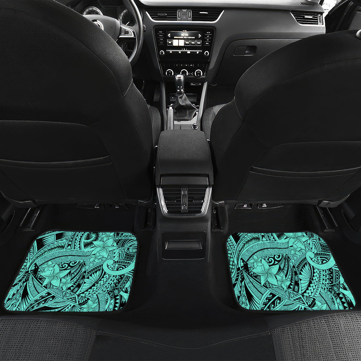 Polynesia Car Mats Tribal Polynesian Spirit With Teal Pacific Flowers LT9 - Wonder Print Shop