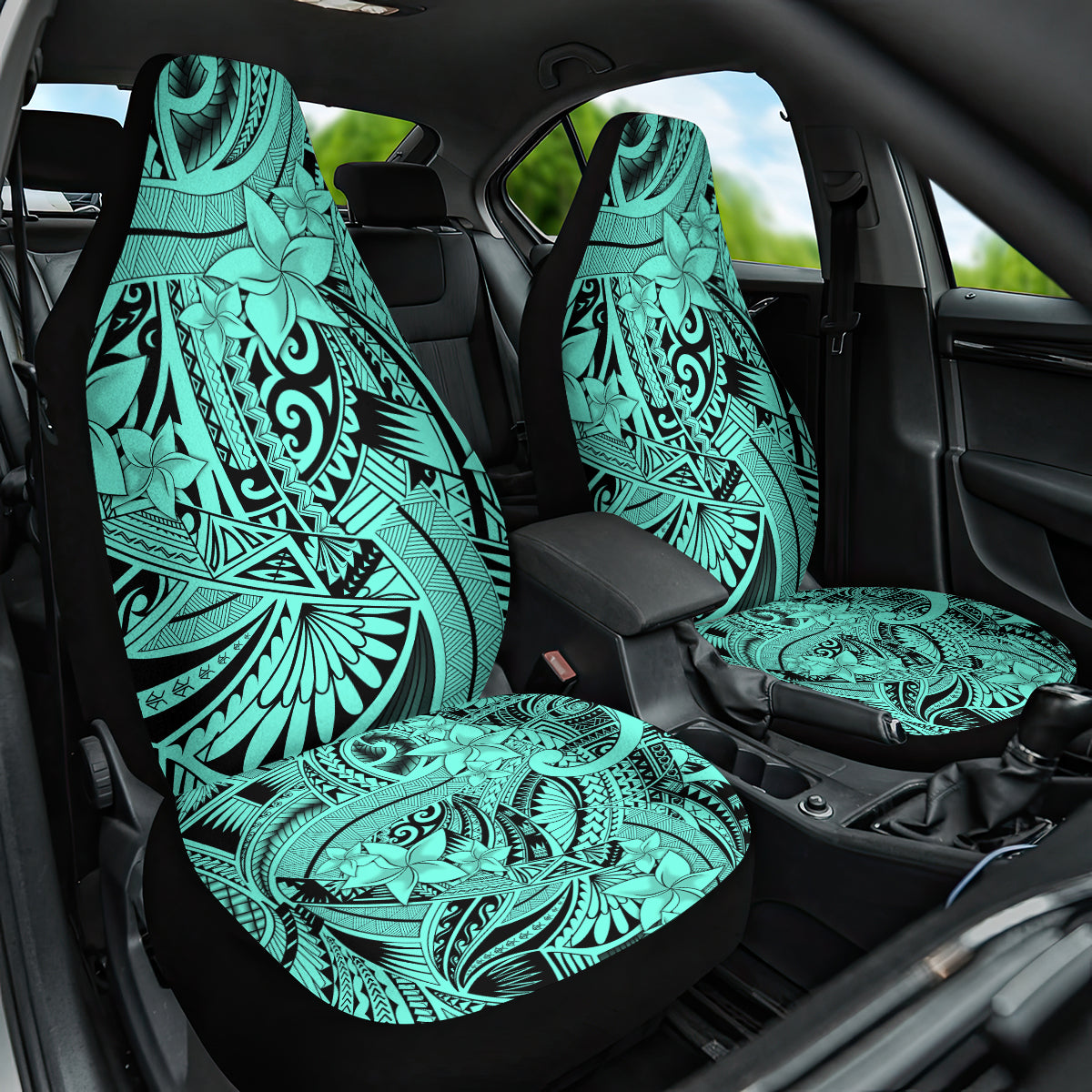 Polynesia Car Seat Cover Tribal Polynesian Spirit With Teal Pacific Flowers LT9 - Wonder Print Shop